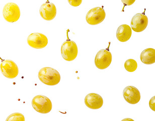 Scattered yellow grapes on a black background