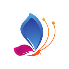 Abstract butterfly logo with blue and pink wings