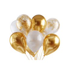 Elegant gold and white balloons float joyfully, perfect for celebrating achievements, creating festive atmospheres, and adding a touch of luxury to any special occasion or branding.