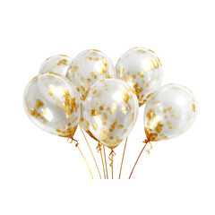 Sparkling gold confetti balloons float joyfully, perfect for adding festive elegance and celebration vibes to any special occasion, party, or event design.