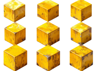 Set Top-View Yellow Cube PNG Isolated Geometric Element