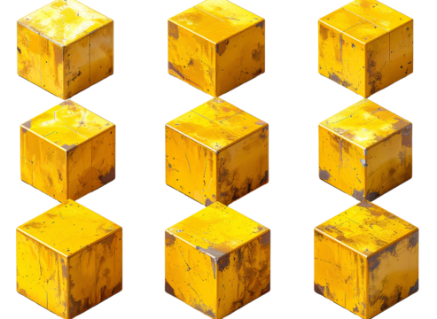 Firefly_Set Top-View Yellow Cube PNG Isolated Geometric Element - Powered by Adobe