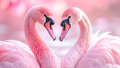 Naklejka premium Two pink swans forming a heart