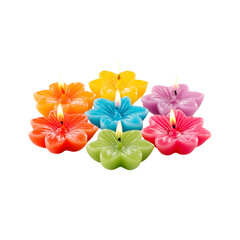 Vibrant flower shaped candles with gentle flames casting a warm, inviting glow perfect for creating a serene ambiance or adding a touch of decorative charm to any setting.