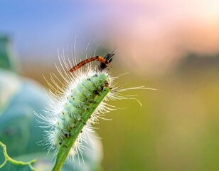 Fototapeta premium Closeup of a White Woolly Caterpillar.