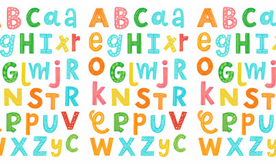 Playful Kids Letter Art, Creative Kids Typography, childlike alphabet, playful letters, educational illustration, cheerful patterns, squiggly lines, polka dots, striped letters,