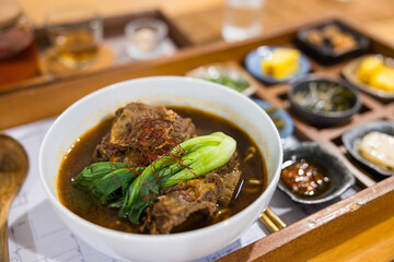 Delicious hot bowl of Taiwanese beef noodle