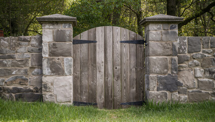 Fototapeta premium Quaint Stone Gate Leading To A Hidden Garden