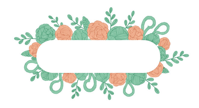 Yarn Ball and Rope Frame with Flowers and Leaves Illustration for Crafting Projects, DIY and Handmade Business Marketing Materials - Powered by Adobe