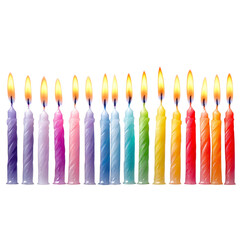 Vibrant rainbow birthday candles burning brightly, ready to celebrate special moments and add festive cheer to any joyous occasion, perfect for parties and celebrations.