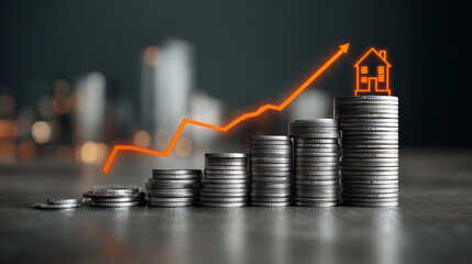 Saving money coins with growth symbol