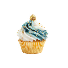 Indulge in this stunning, decadent cupcake adorned with swirling buttercream, shimmering gold pearls, and a sparkling golden topper, perfect for celebrations and sweet moments.