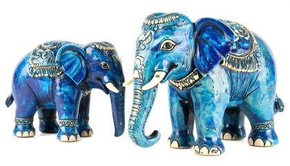 Two blue ceramic elephants