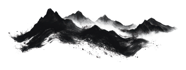 PNG Ink dry brush stroke of mountains illustration landscape abstract.