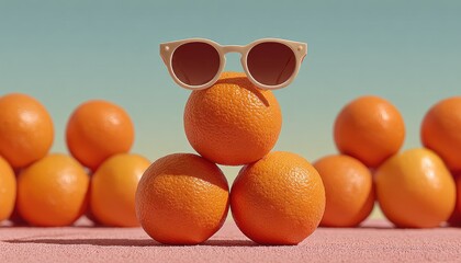 Stacked oranges, sunglasses