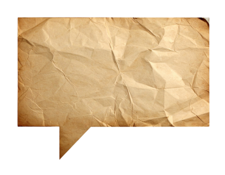 Brown paper bubble. Blank brown cut out cardboard paper speech bubble. Png transparency