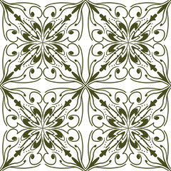 Seamless Floral Ornamental Pattern in Olive Green