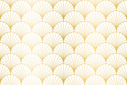 Naklejki Decorative art deco circle pattern with fan shape and line.  luxury repeat nouveau background. Simple, round elements texture. Luxury, elegant, vintage print for textile, linen, card, wrapping paper