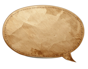 Brown paper bubble. Blank brown cut out cardboard paper speech bubble. Png transparency