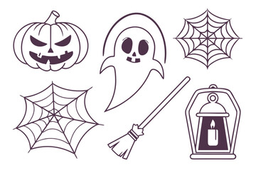 Hand-drawn cartoon vector illustration set of Halloween icons and symbols