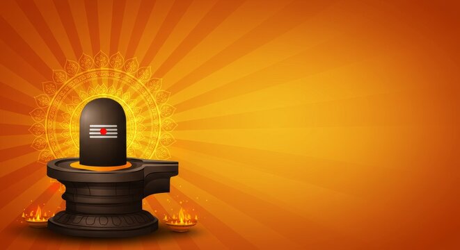 Rameswaram Temple Festival banner background, lingam on radiant gradient 