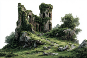 Medieval Stone Tower Ruins on Rocky Hill