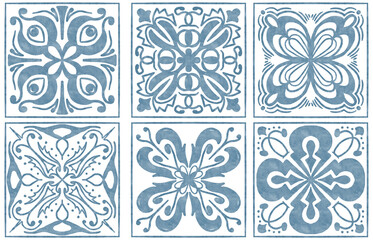 Blue Ornamental Tile Pattern Set PNG