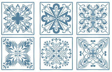 Blue Vintage Tile Pattern Collection PNG