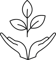 minimalist line art plant growing from hands illustration on transparent