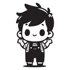 Black and white silhouette outline cartoon funny cute boy character art design set. 