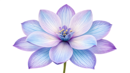 Closeup of a beautiful blue and purple lotus flower isolated on transparent background, showcasing its intricate petals and delicate stamen
