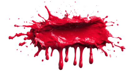 Red ink explosion with radial splatter and long streaking drips