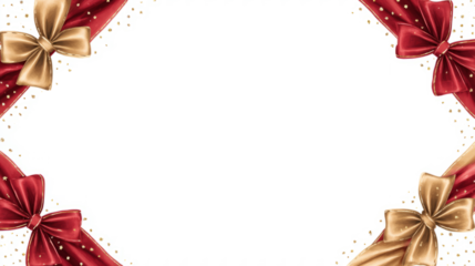 Christmas frame with red ribbons pine cones and ornaments