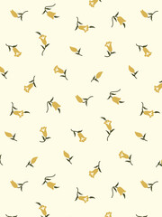 Abstract solid vector textile design, arrangement with bright tiny clove flowers, all-over seamless pattern with yellow and green tone color illustration, digital image printing factory