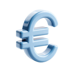 A light-blue, three-dimensional euro symbol, rendered with a glossy, slightly reflective surface
