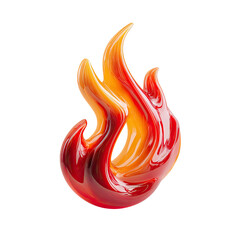 A stylized, smooth, 3D rendering of a flame, primarily red and orange, with a glossy finish