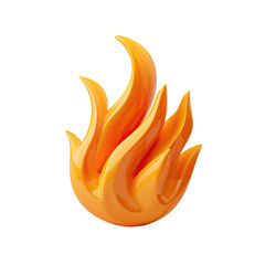 Stylized 3D flame, orange-yellow, glossy, smooth curves, intense, vibrant, isolated on black background