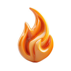 A stylized, glossy, amber-orange flame icon, rendered in 3D with smooth curves and subtle highlights, suggesting heat and energy