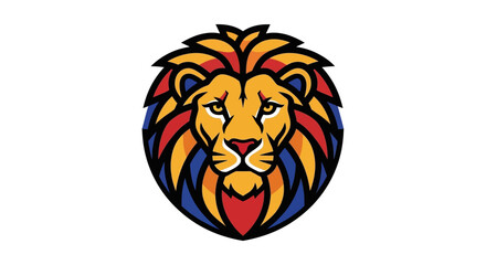 Vibrant and majestic lion head illustration showcasing a powerful and dynamic heraldic symbol with a striking colorful mane, perfect for branding and bold design projects