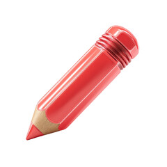 Glossy coral-red pencil, slightly angled, with a textured eraser and visible wood grain at the point
