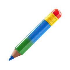 A vibrant, diagonally-oriented pencil with a blue-green gradient body, red-yellow eraser, and sharpened point