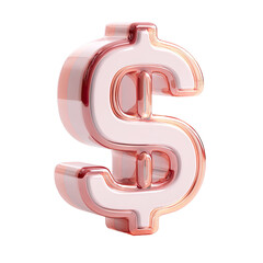 A rose gold, three-dimensional dollar sign, glossy and reflective, rendered in a contemporary style