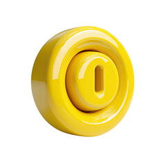 A glossy, vibrant yellow circular button with a recessed, keyhole-shaped center