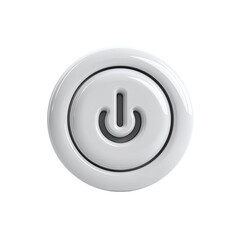 A glossy white circular button features a recessed power symbol, suggesting an on/off function, with subtle concentric rings adding depth