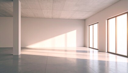 Obraz premium Sunlit Minimalist Empty Room Interior Design Modern Architecture.