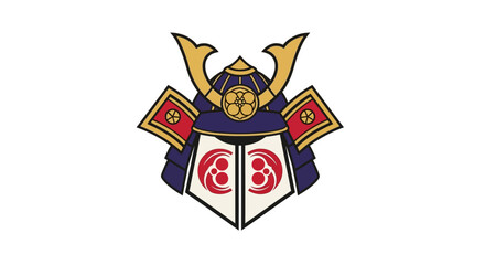 Striking emblem of a classic Japanese samurai helmet and fierce face mask, symbolizing resilience, honor, and the rich historical martial traditions of ancient Japan