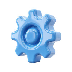 A light-blue, glossy, 3D-rendered gear with eight cogs and a concentric inner circle