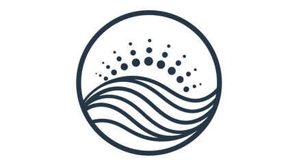 Elegant circular emblem featuring serene waves and radiant sunburst elements, symbolizing tranquility, vitality, and natural harmony for a modern aesthetic