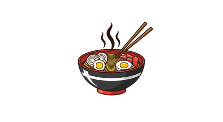 Delicious steaming ramen bowl illustration featuring traditional Japanese noodles, sliced eggs, and chopsticks for an authentic culinary experience