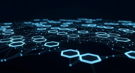 Abstract hexagonal network background with glowing blue lines and connections